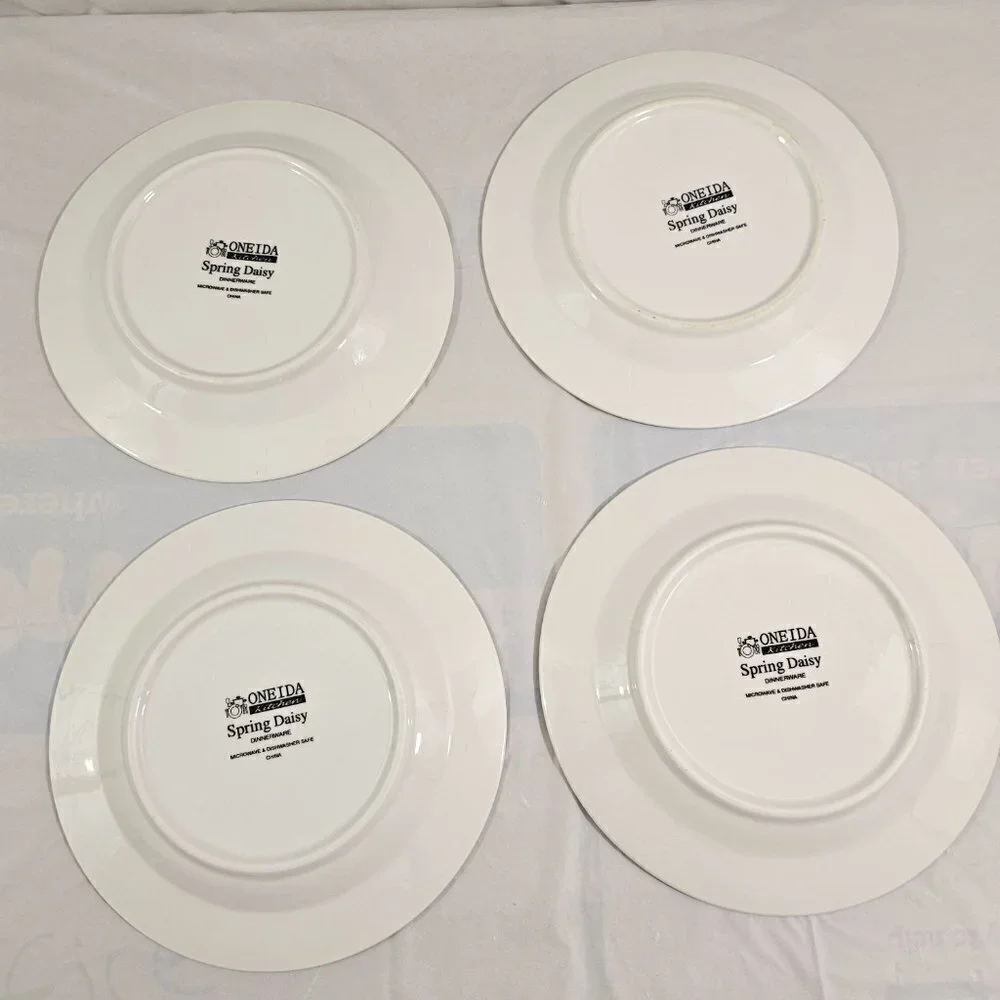 Oneida Spring Daisy Majesticware 8” Ceramic Salad Luncheon Plates – Set of 4